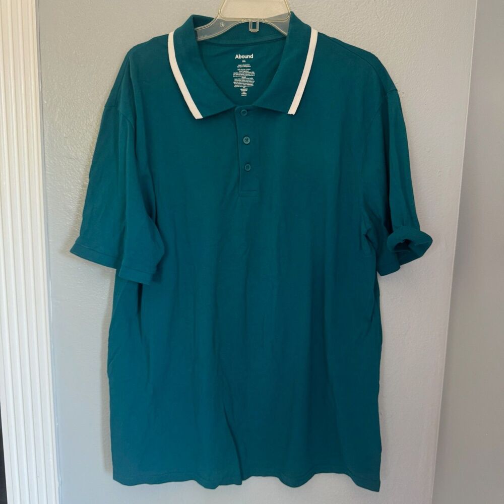 Abound Men's 2XL Golf Performance Short Sleeve Polo Shirt Teal Organic Cotton